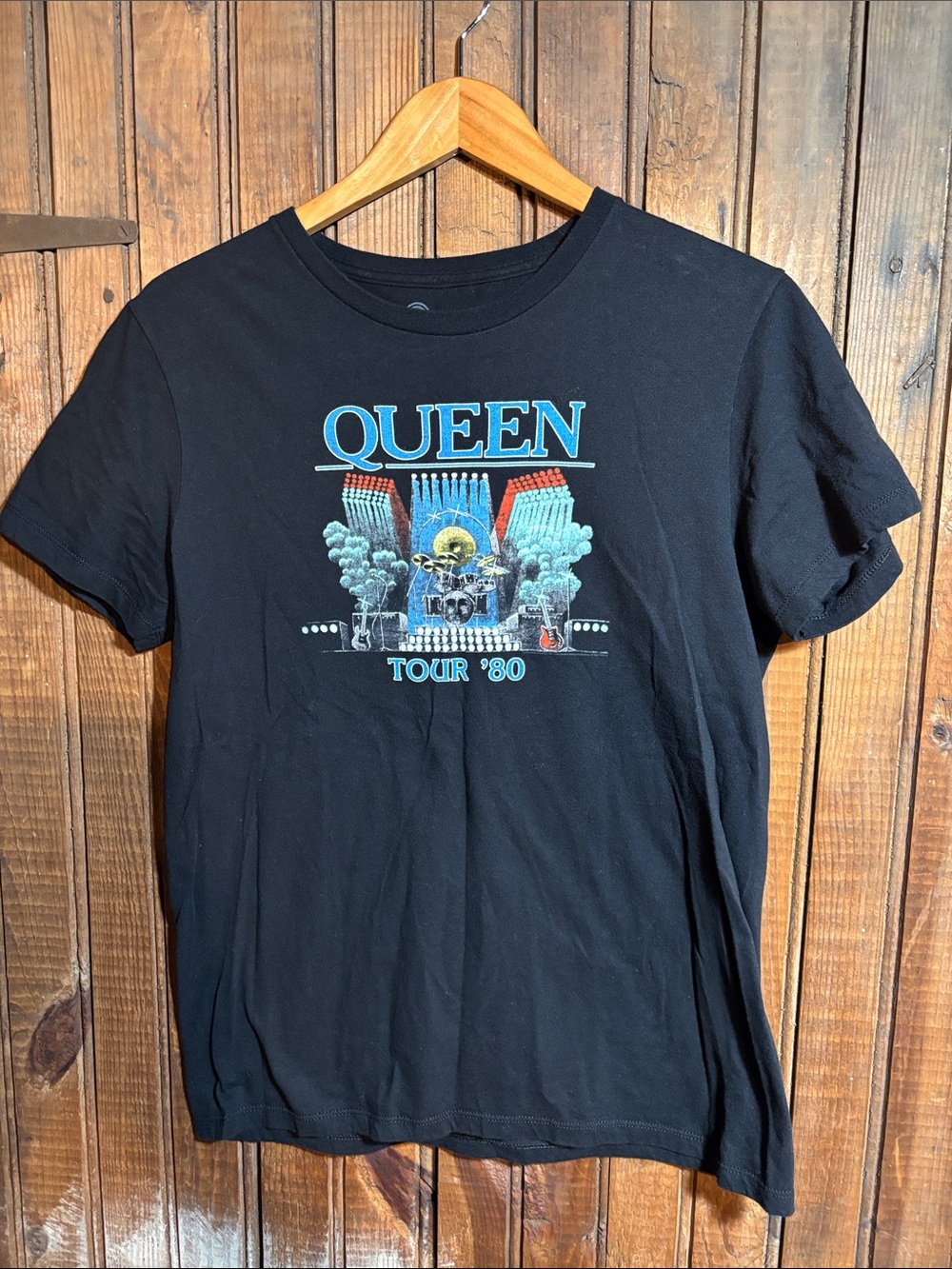 Queen Tour '80 Black Graphic Band T-Shirt